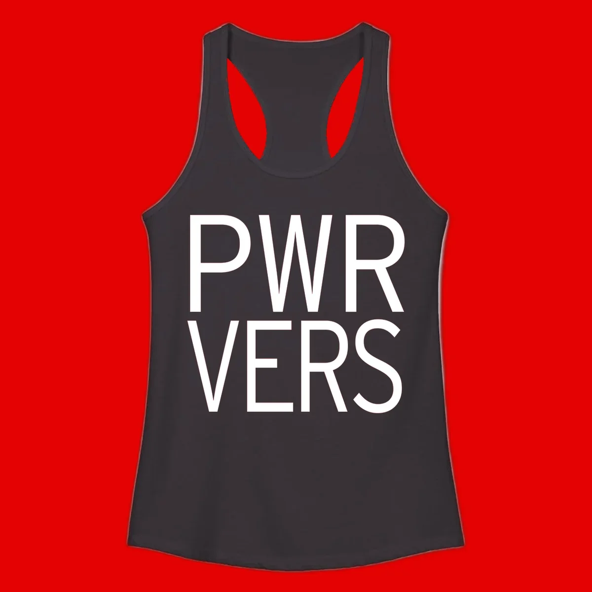 Bold white 'PWR VERS' text on gray background - a proud typography design celebrating LGBTQ+ identity