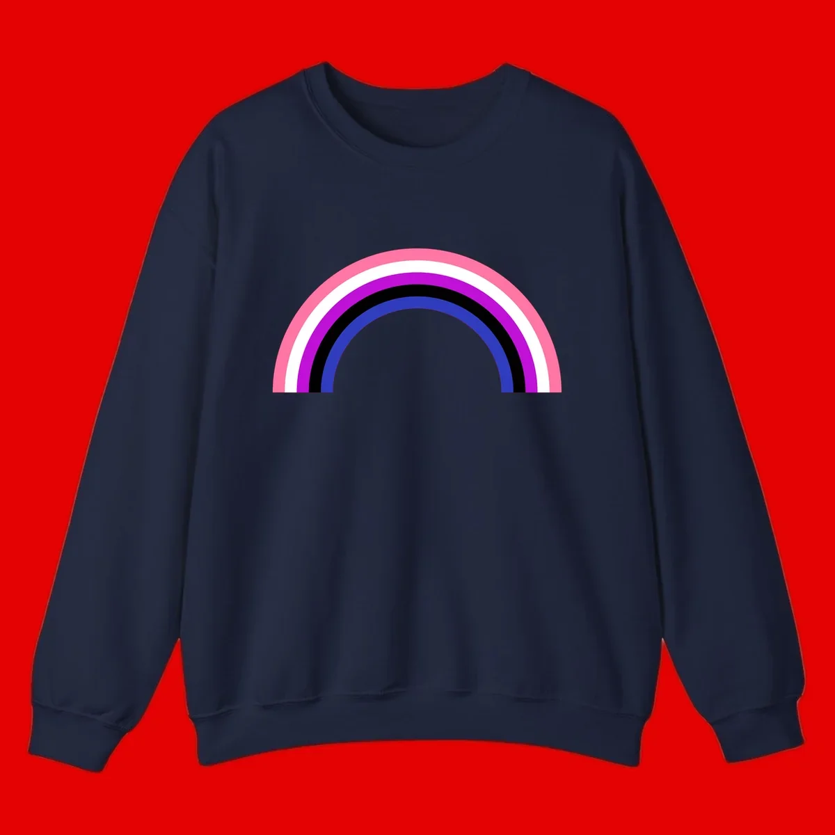 Pride rainbow arc with five concentric stripes in pink, white, purple, black, and blue colors on gray background