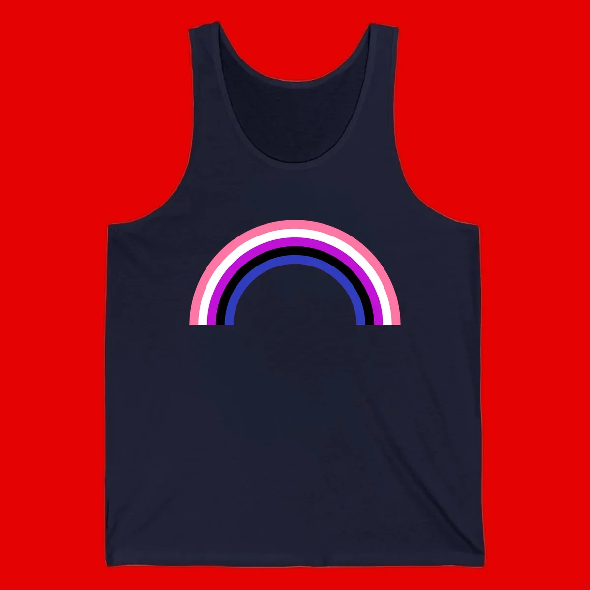 Pride rainbow arc with five concentric stripes in pink, white, purple, black, and blue colors on gray background