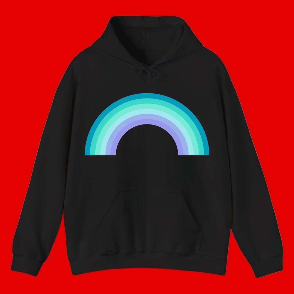 Pastel rainbow arch design featuring concentric semicircular bands in teal, cyan, mint, and lavender gradient colors