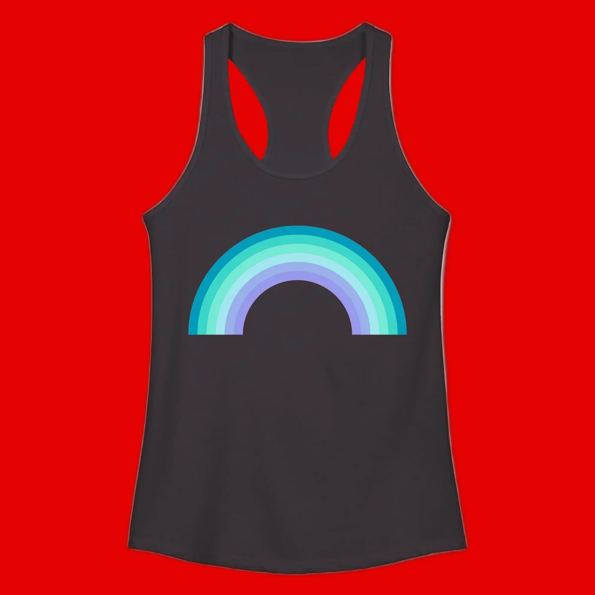 Pastel rainbow arch design featuring concentric semicircular bands in teal, cyan, mint, and lavender gradient colors