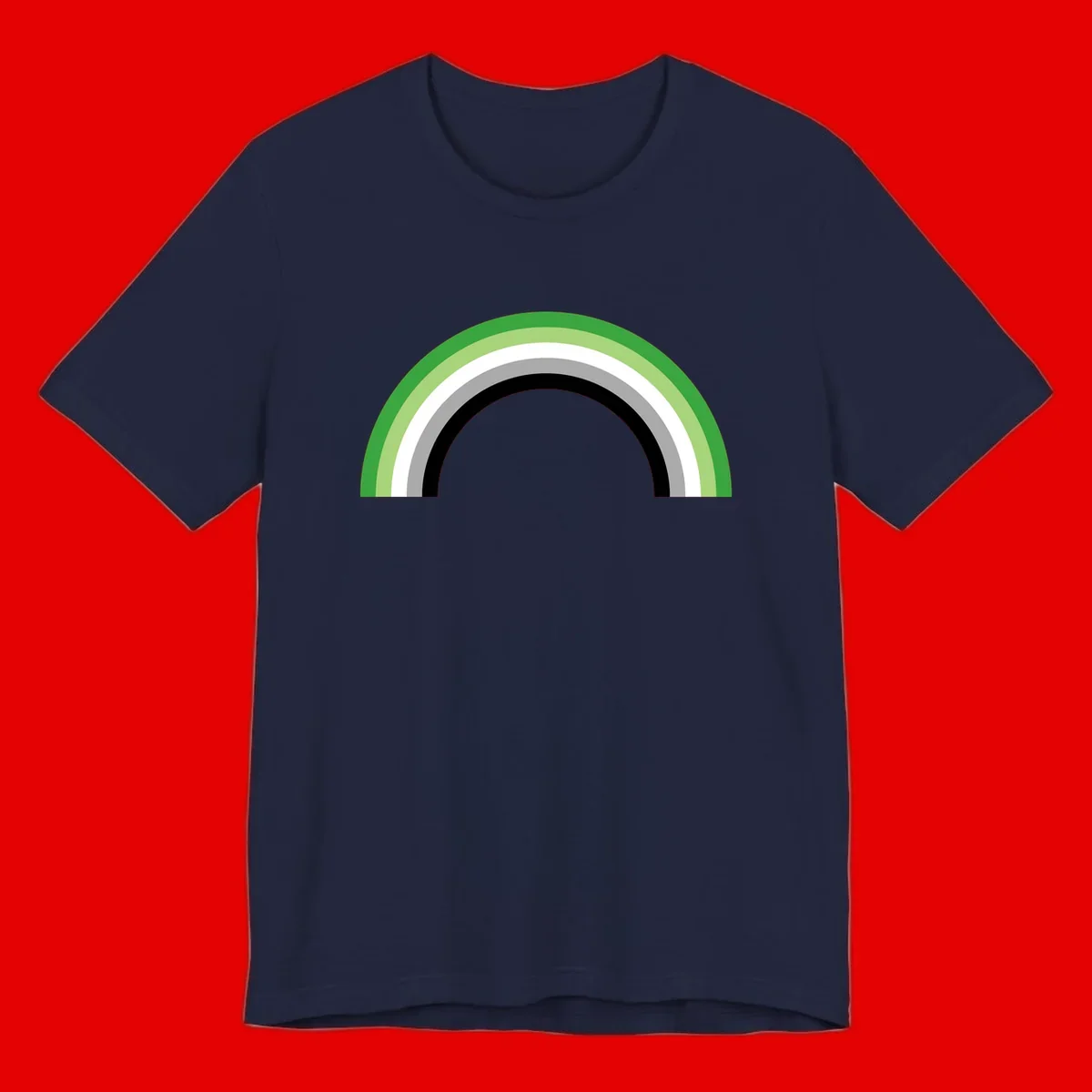 Minimalist rainbow arc design with five concentric colored semicircles in green, light green, white, gray, and black stripes