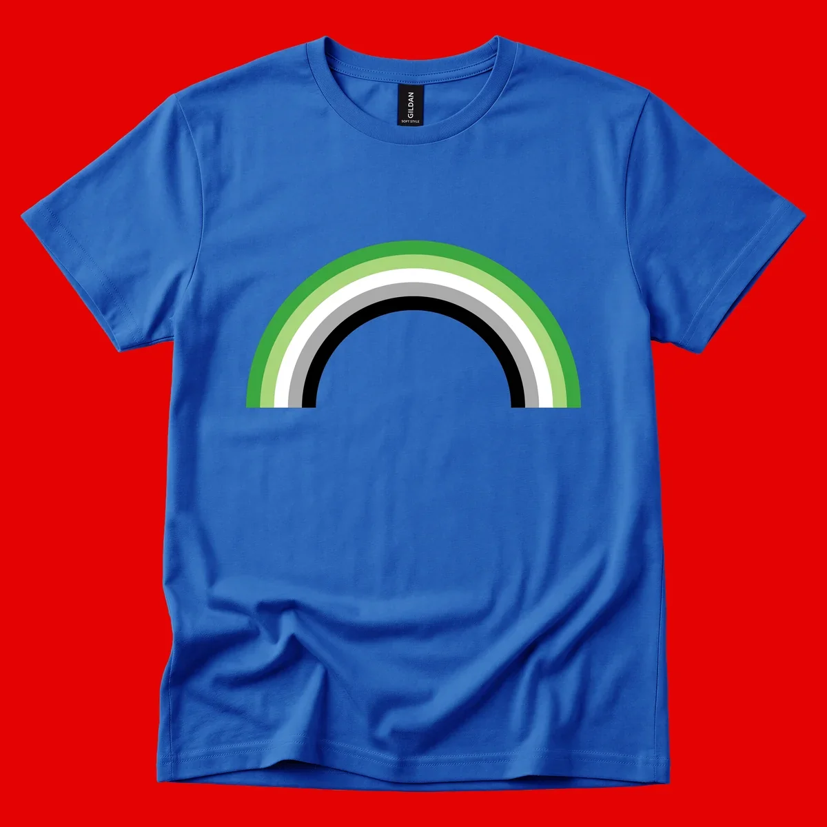 Minimalist rainbow arc design with five concentric colored semicircles in green, light green, white, gray, and black stripes