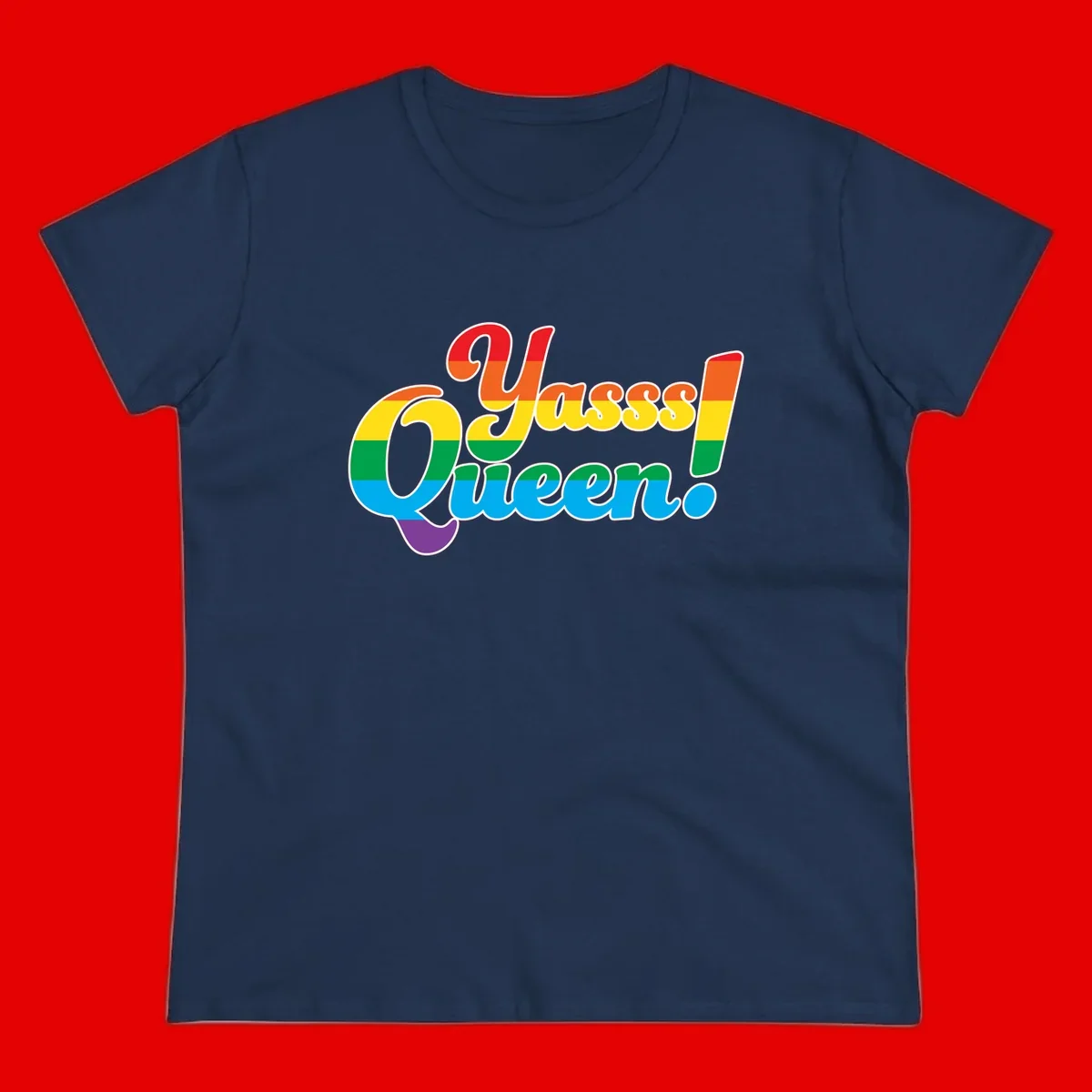 Rainbow pride flag striped text reading 'Unapologetically Queer!' with bold white outline on gray background