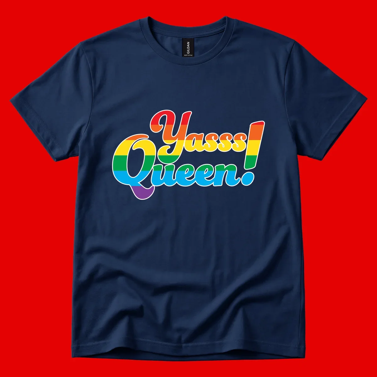 Rainbow pride flag striped text reading 'Unapologetically Queer!' with bold white outline on gray background