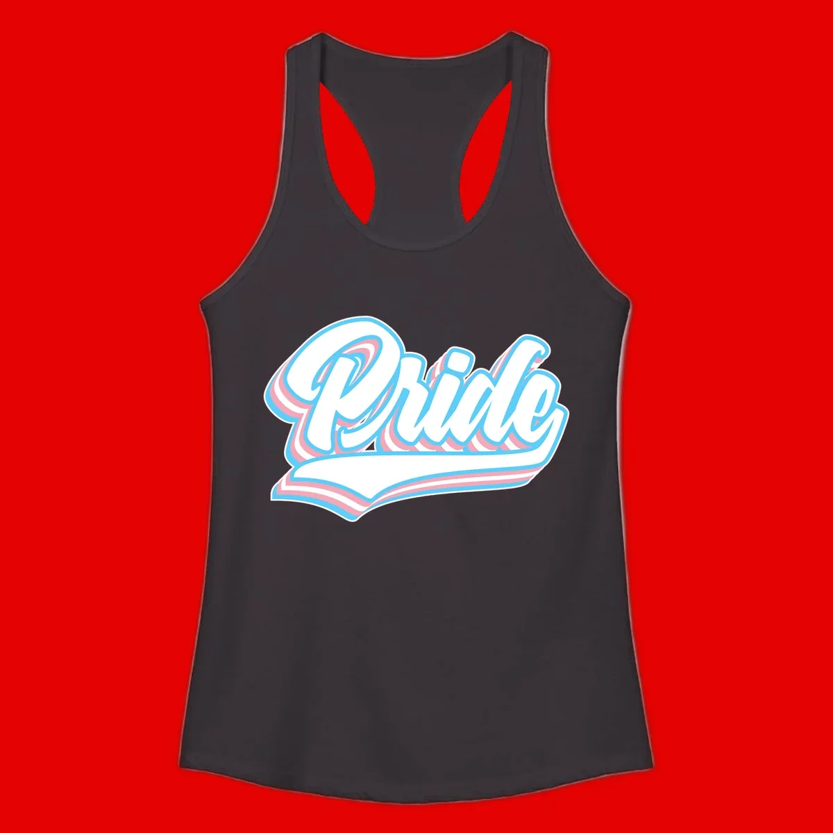 Retro pride wave script design with blue and pink layered lettering and curved banner