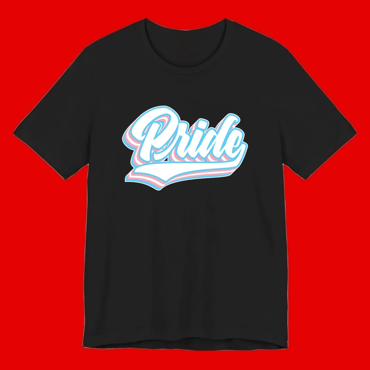 Retro pride wave script design with blue and pink layered lettering and curved banner