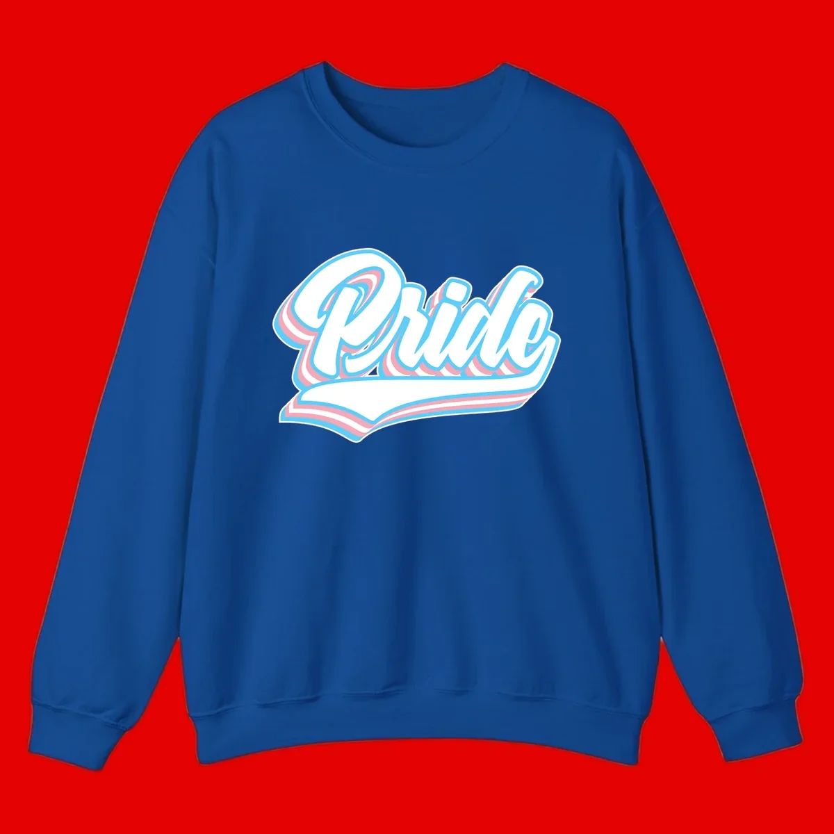 Retro pride wave script design with blue and pink layered lettering and curved banner