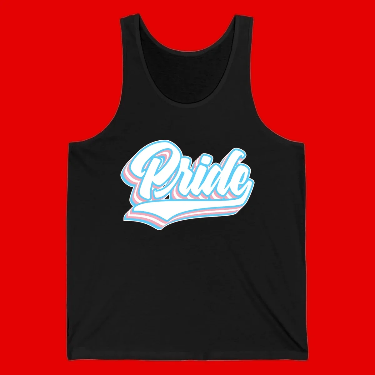 Retro pride wave script design with blue and pink layered lettering and curved banner