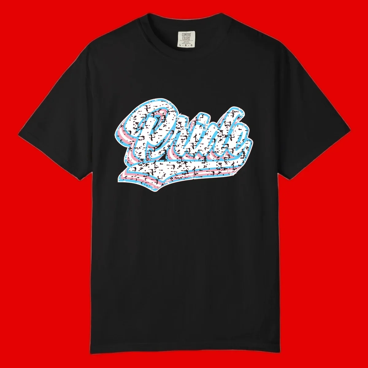 Wavy layered typography design with blue and pink textured letters creating dimensional flowing text art