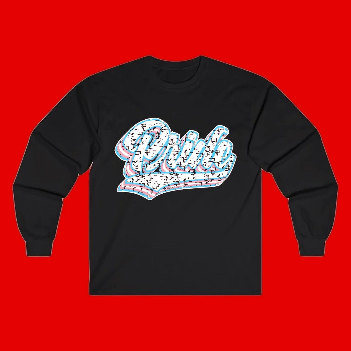 Wavy layered typography design with blue and pink textured letters creating dimensional flowing text art