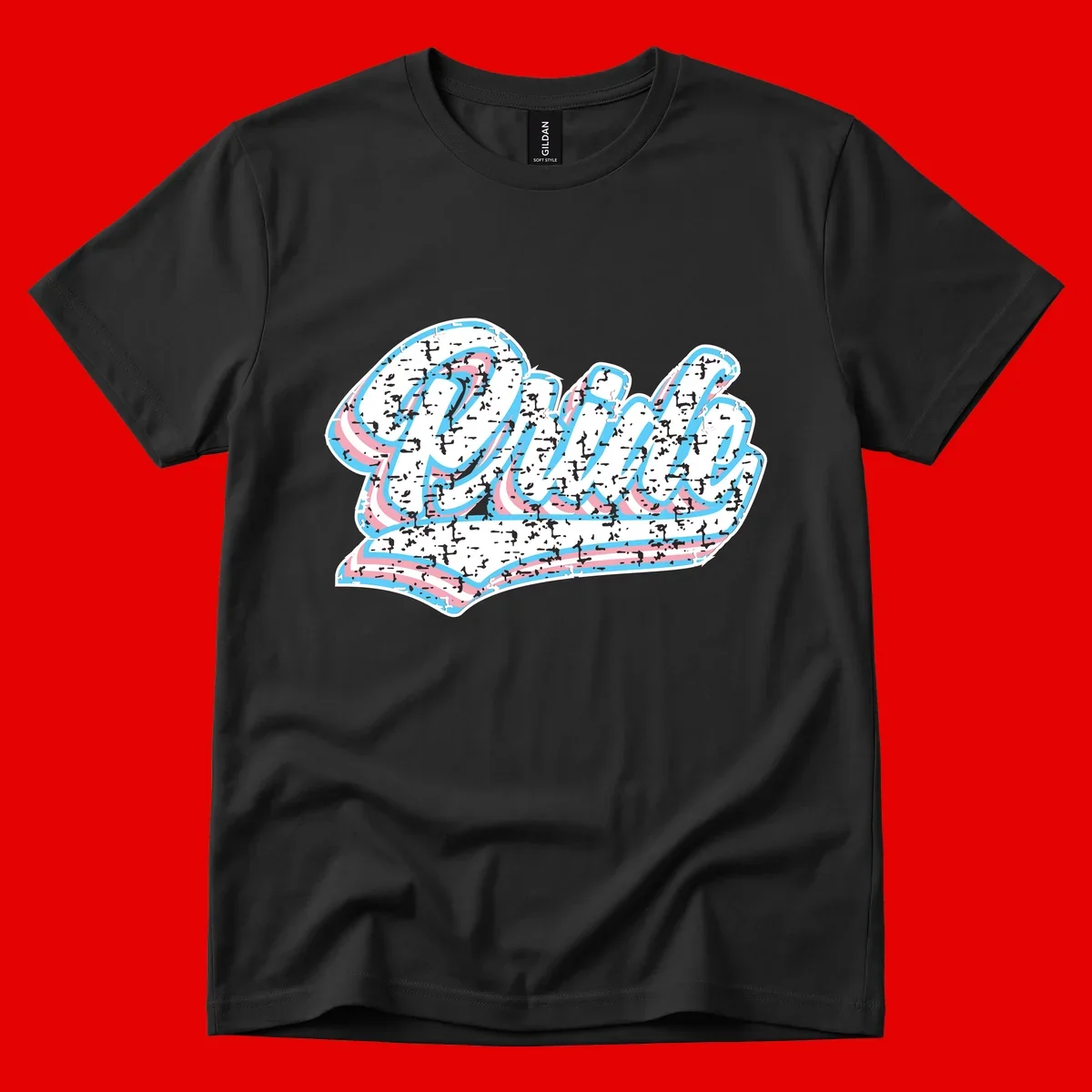 Wavy layered typography design with blue and pink textured letters creating dimensional flowing text art