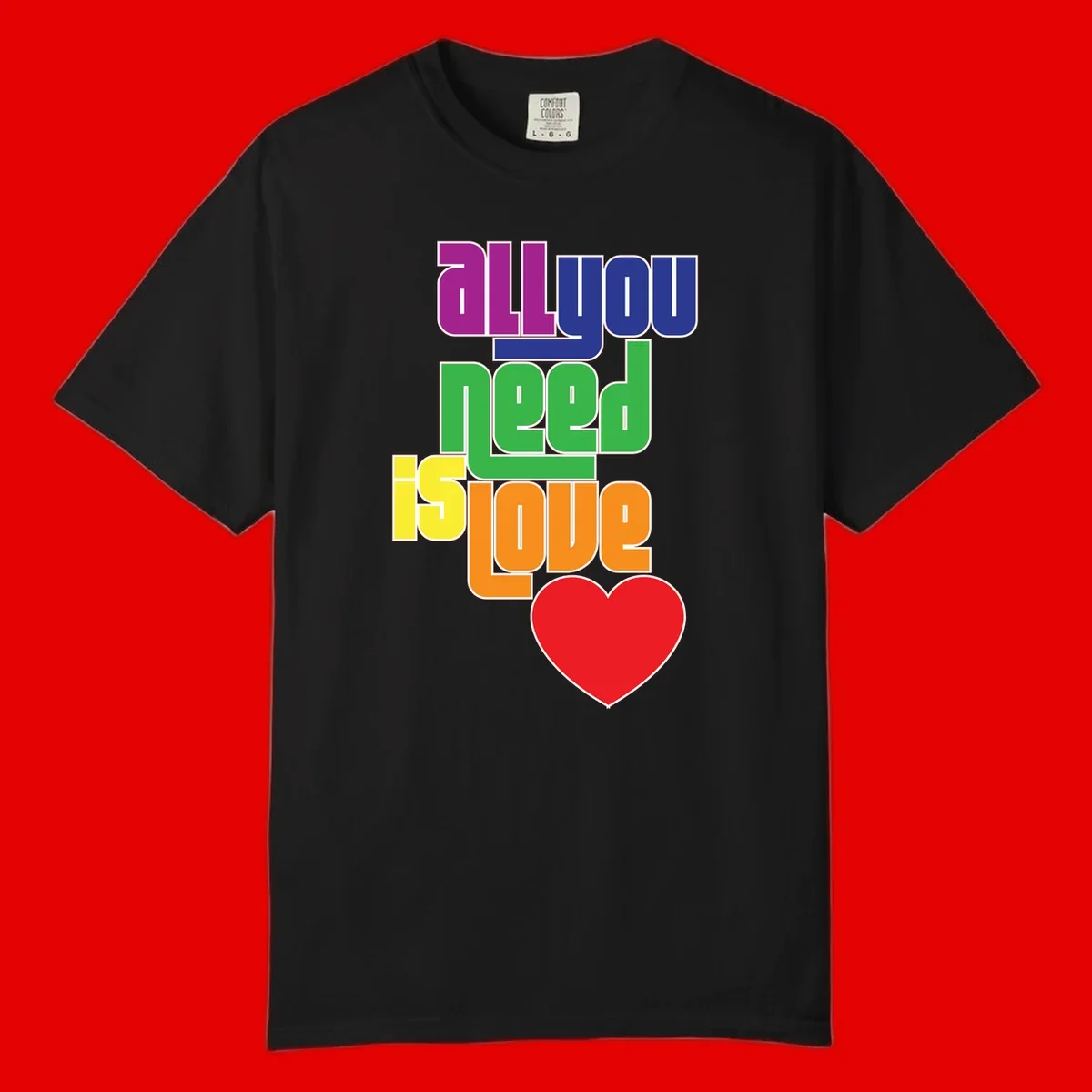 Colorful rainbow typography spelling 'all you need is hope' with a red heart, representing LGBTQ+ pride and inclusivity
