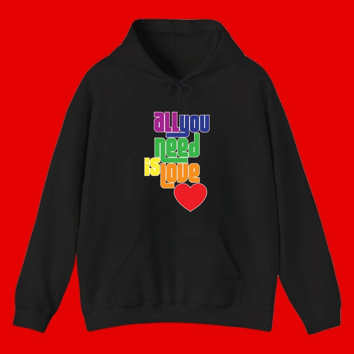 Colorful rainbow typography spelling 'all you need is hope' with a red heart, representing LGBTQ+ pride and inclusivity