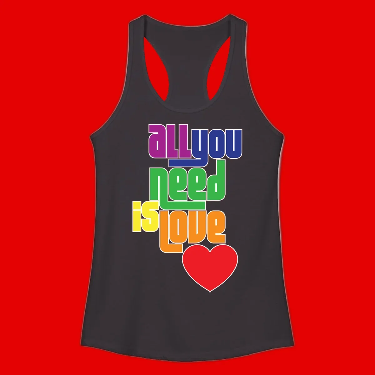 Colorful rainbow typography spelling 'all you need is hope' with a red heart, representing LGBTQ+ pride and inclusivity
