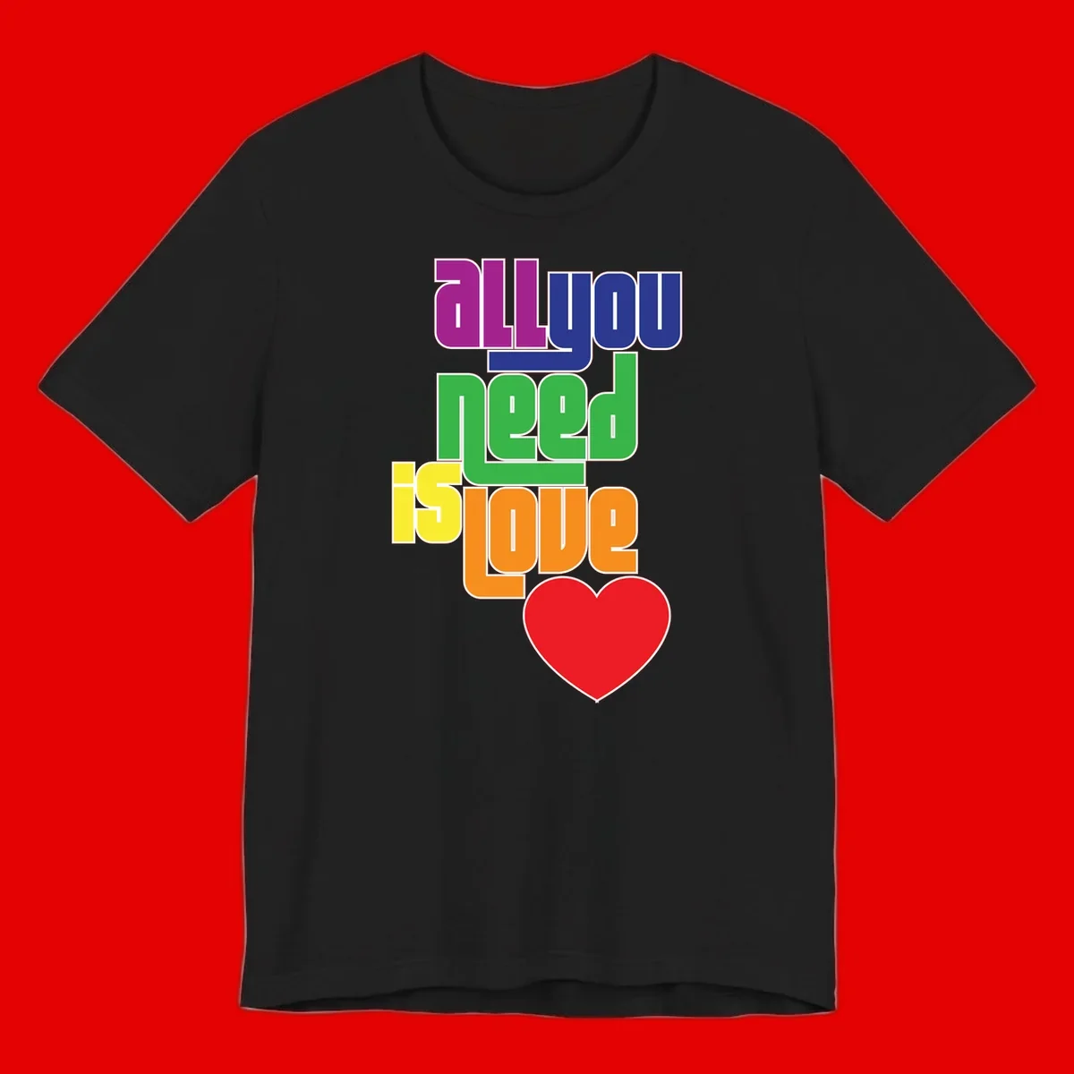 Colorful rainbow typography spelling 'all you need is hope' with a red heart, representing LGBTQ+ pride and inclusivity