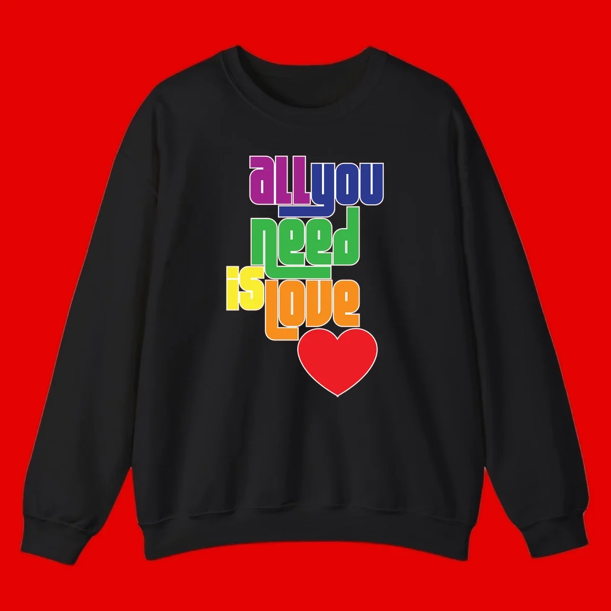 Colorful rainbow typography spelling 'all you need is hope' with a red heart, representing LGBTQ+ pride and inclusivity
