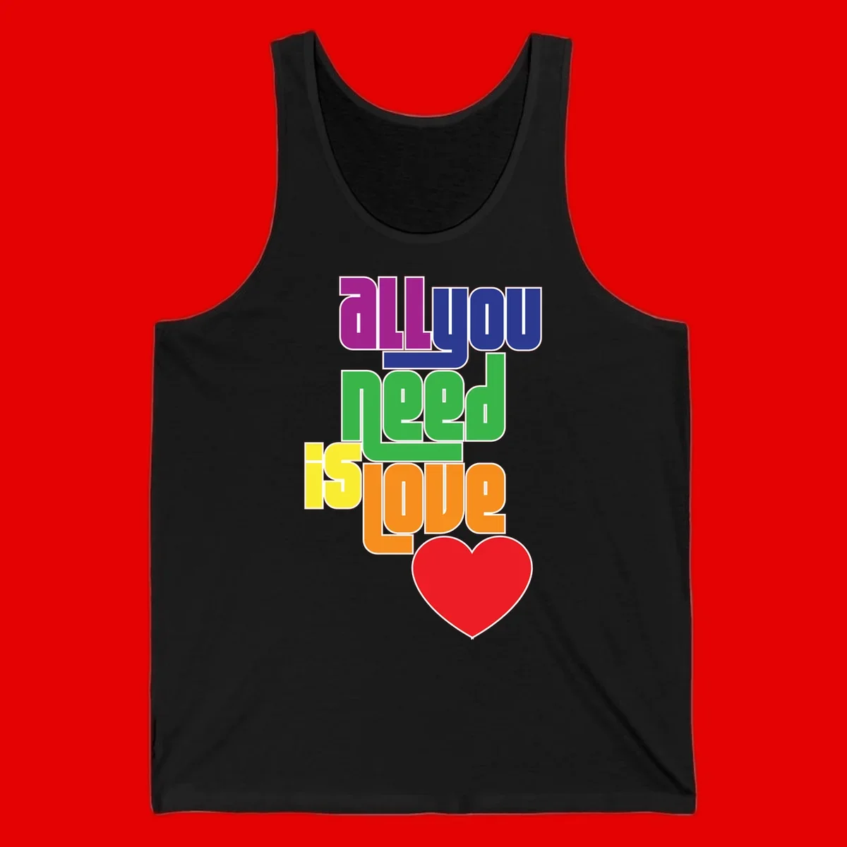 Colorful rainbow typography spelling 'all you need is hope' with a red heart, representing LGBTQ+ pride and inclusivity