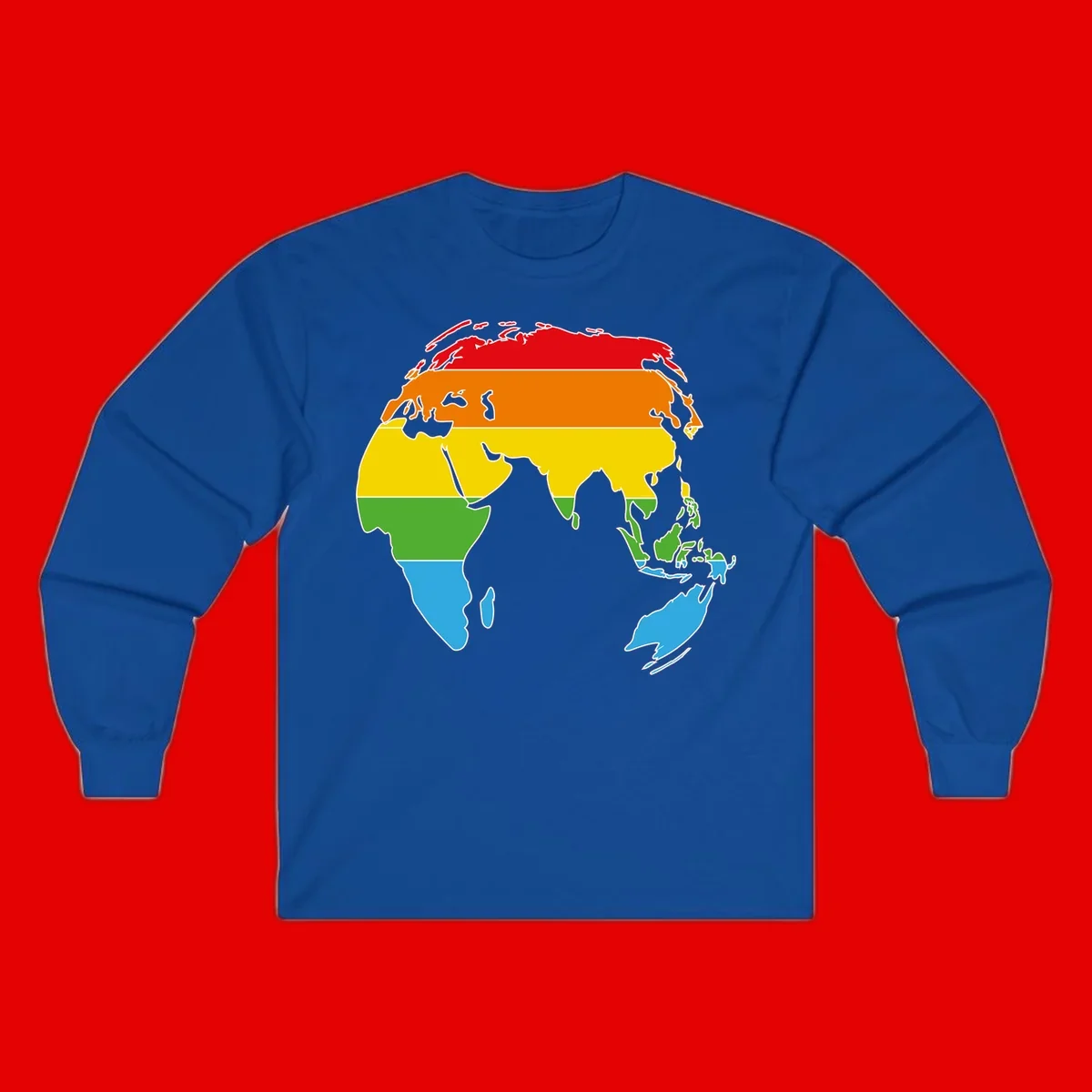 Map of Asia divided into five colored climate zones: red, orange, yellow, green, and blue bands representing different temperature and precipitation regions.