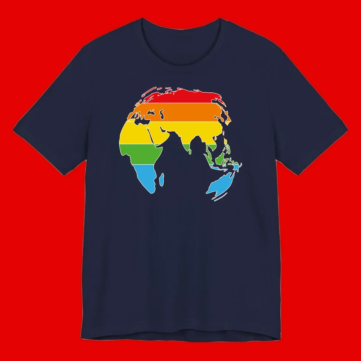 Map of Asia divided into five colored climate zones: red, orange, yellow, green, and blue bands representing different temperature and precipitation regions.