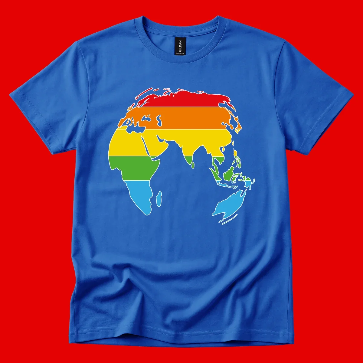 Map of Asia divided into five colored climate zones: red, orange, yellow, green, and blue bands representing different temperature and precipitation regions.