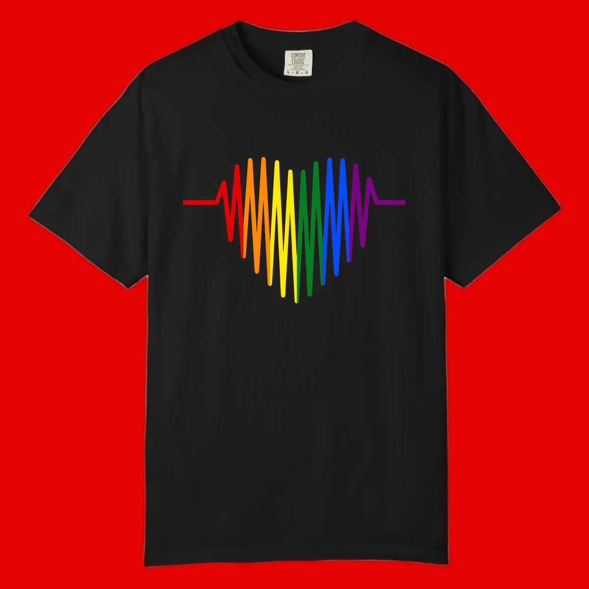 Rainbow sound wave design with spectrum colors flowing in an audio waveform pattern