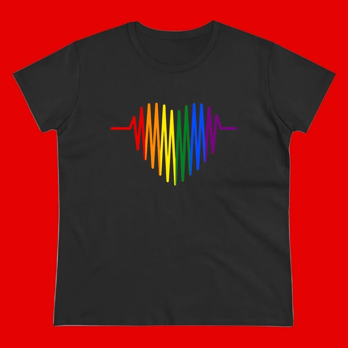 Rainbow sound wave design with spectrum colors flowing in an audio waveform pattern