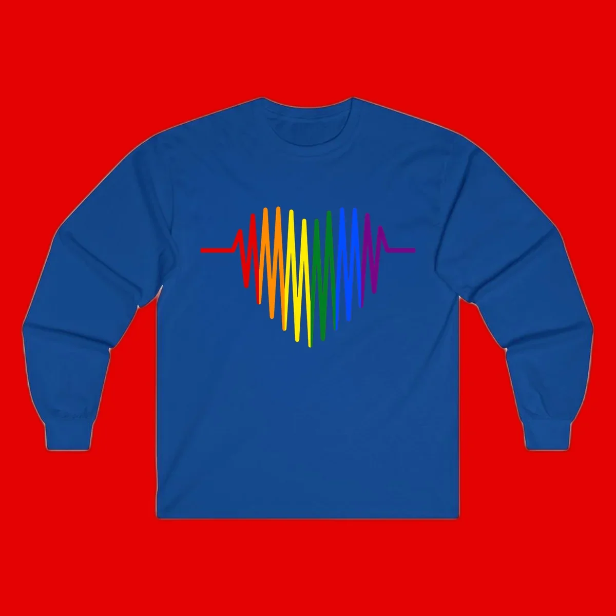 Rainbow sound wave design with spectrum colors flowing in an audio waveform pattern