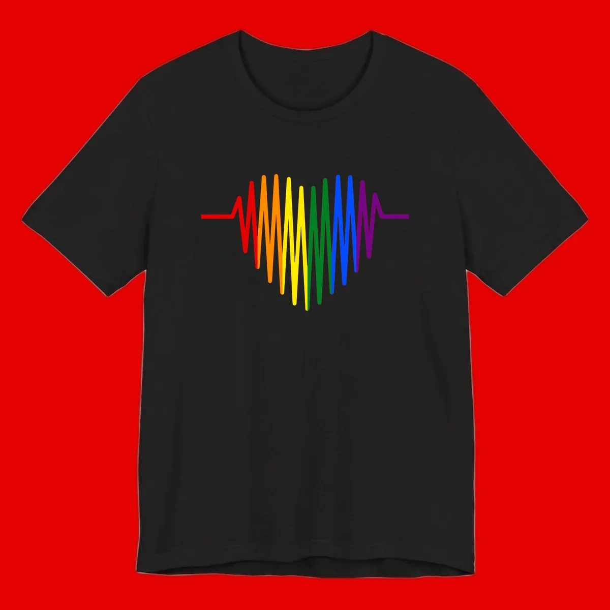 Rainbow sound wave design with spectrum colors flowing in an audio waveform pattern