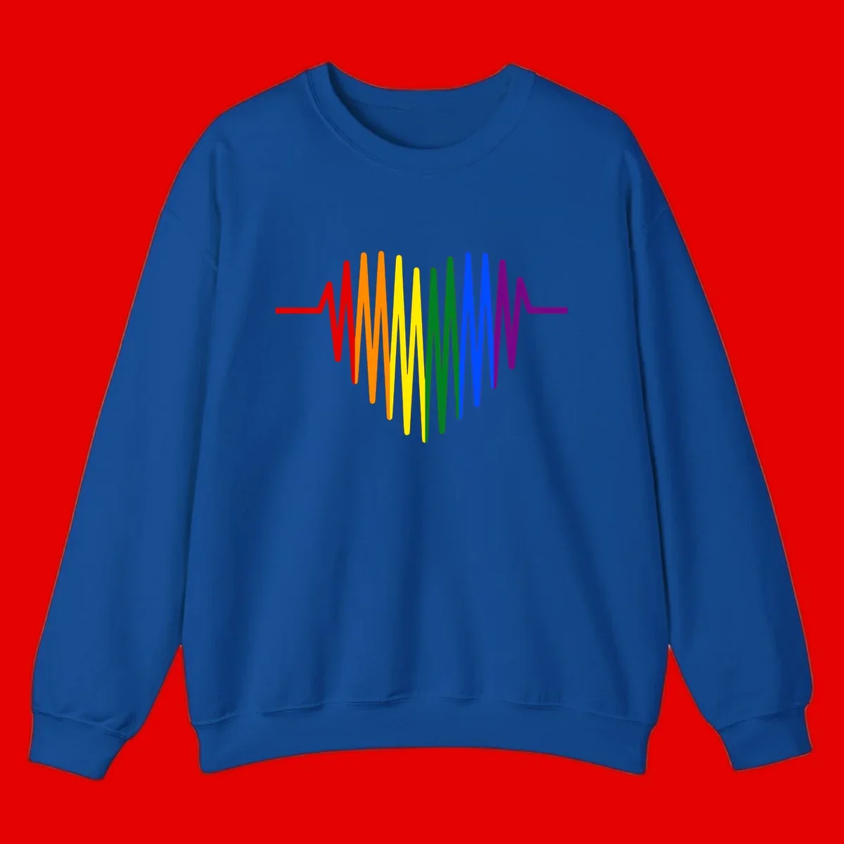 Rainbow sound wave design with spectrum colors flowing in an audio waveform pattern