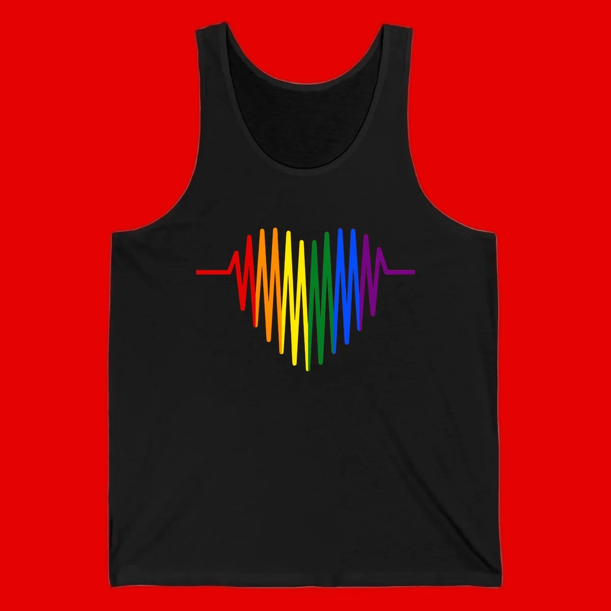 Rainbow sound wave design with spectrum colors flowing in an audio waveform pattern