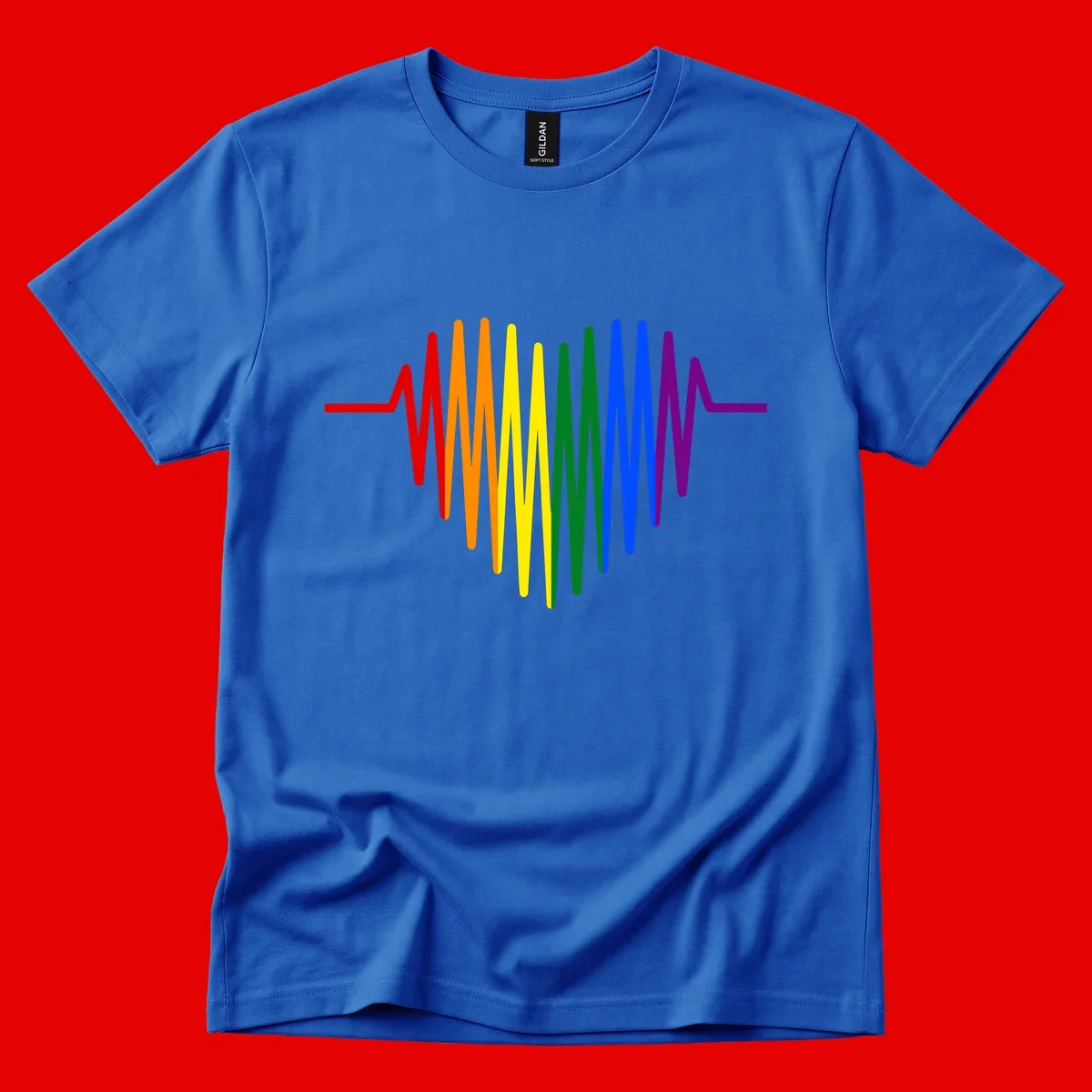 Rainbow sound wave design with spectrum colors flowing in an audio waveform pattern