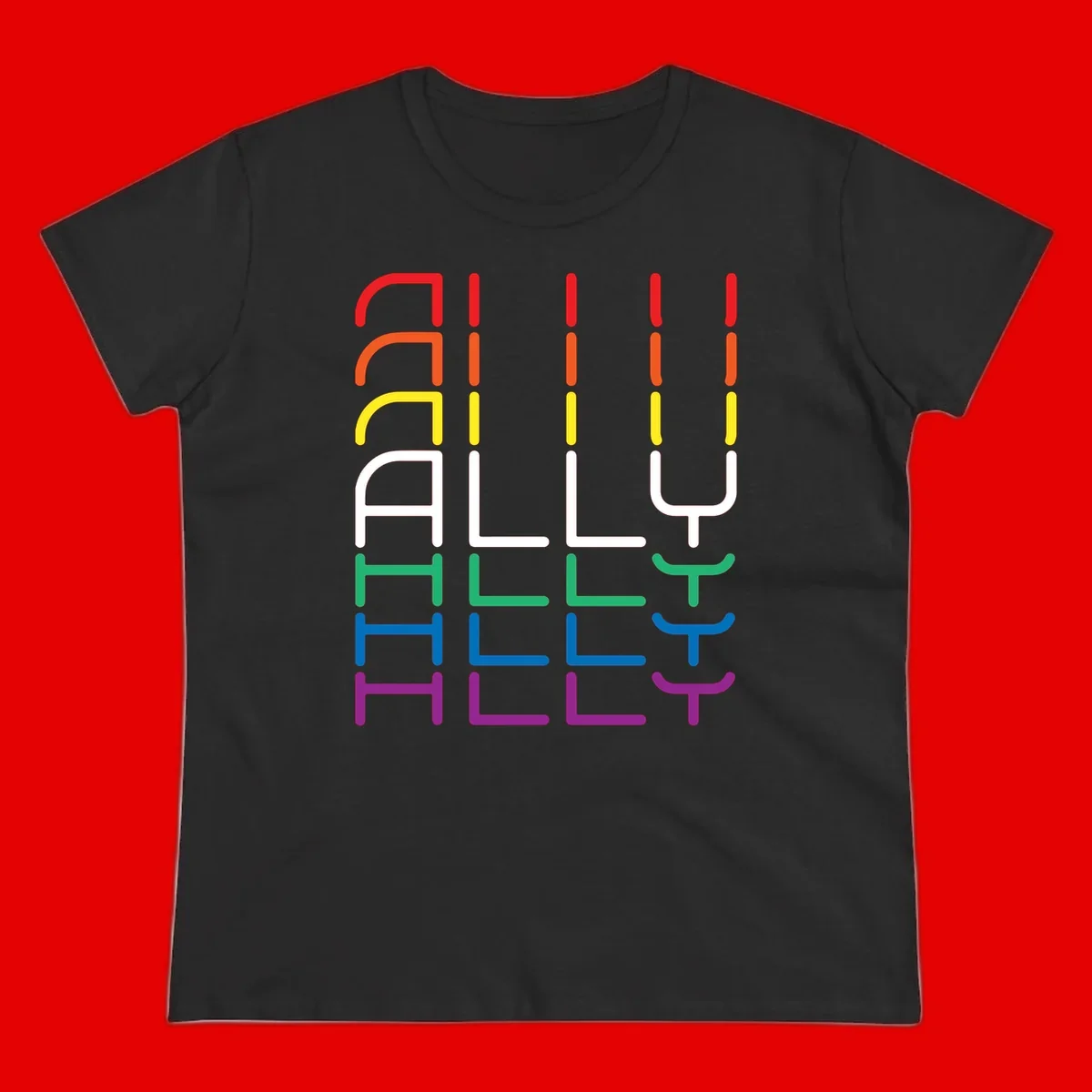 Rainbow pride seating chart design with colorful chair icons arranged in rows representing pride flag colors from red to purple