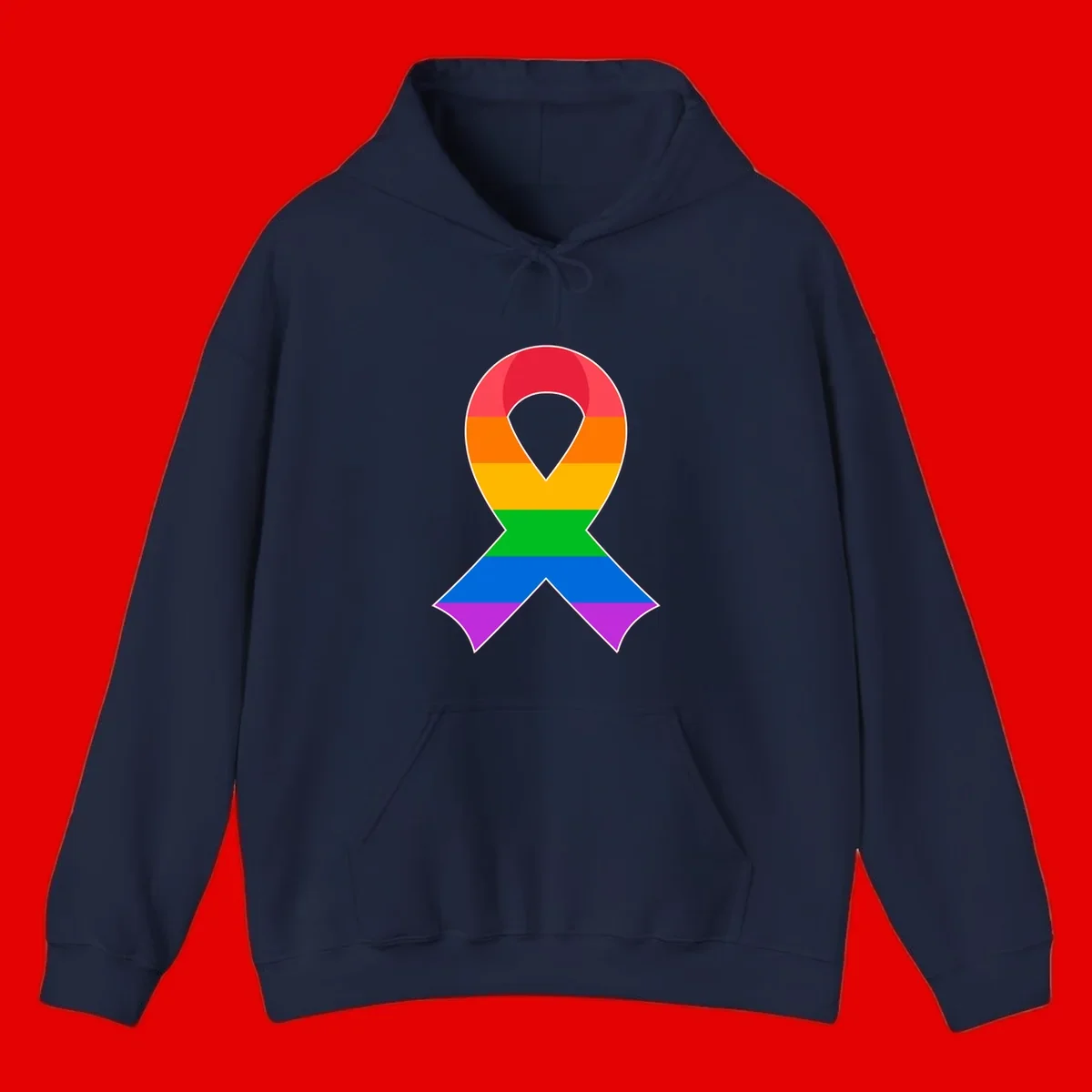 Rainbow pride awareness ribbon with horizontal stripes in red, orange, yellow, green, blue, and purple colors