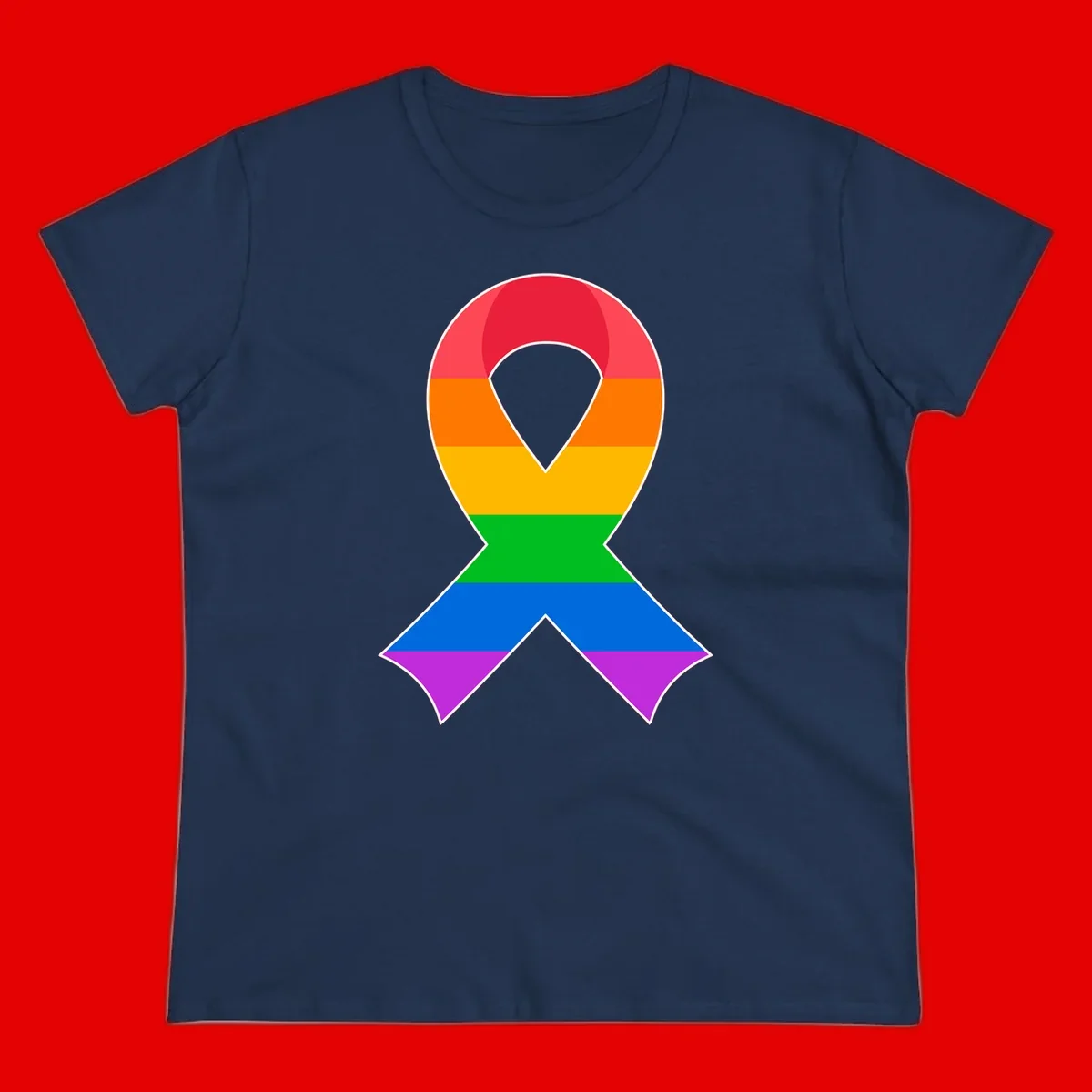 Rainbow pride awareness ribbon with horizontal stripes in red, orange, yellow, green, blue, and purple colors