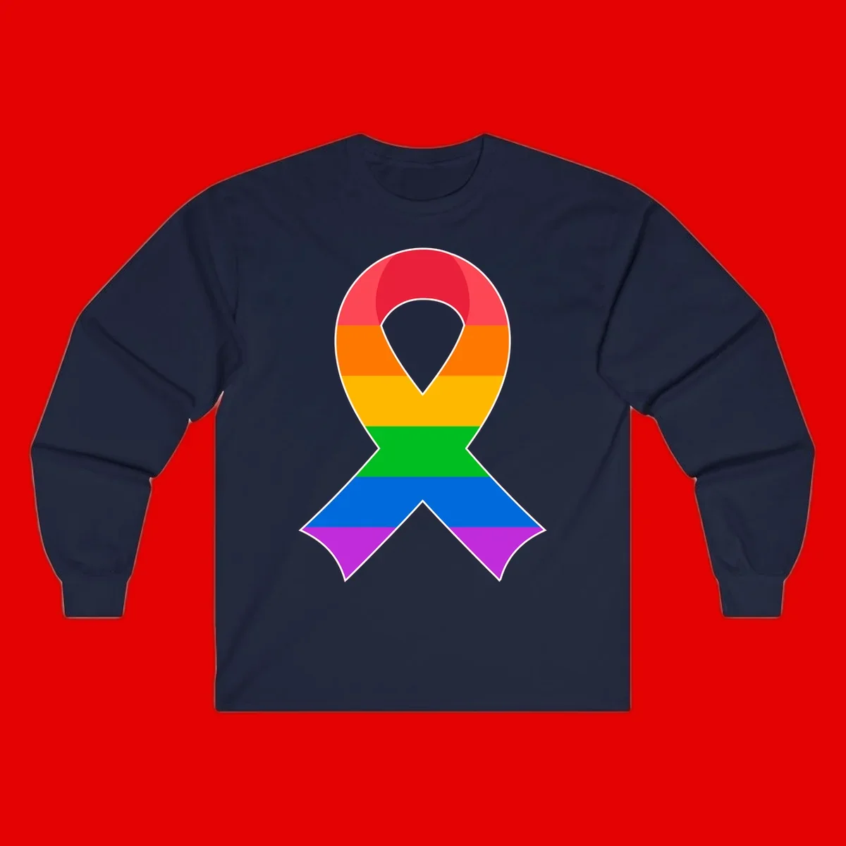 Rainbow pride awareness ribbon with horizontal stripes in red, orange, yellow, green, blue, and purple colors