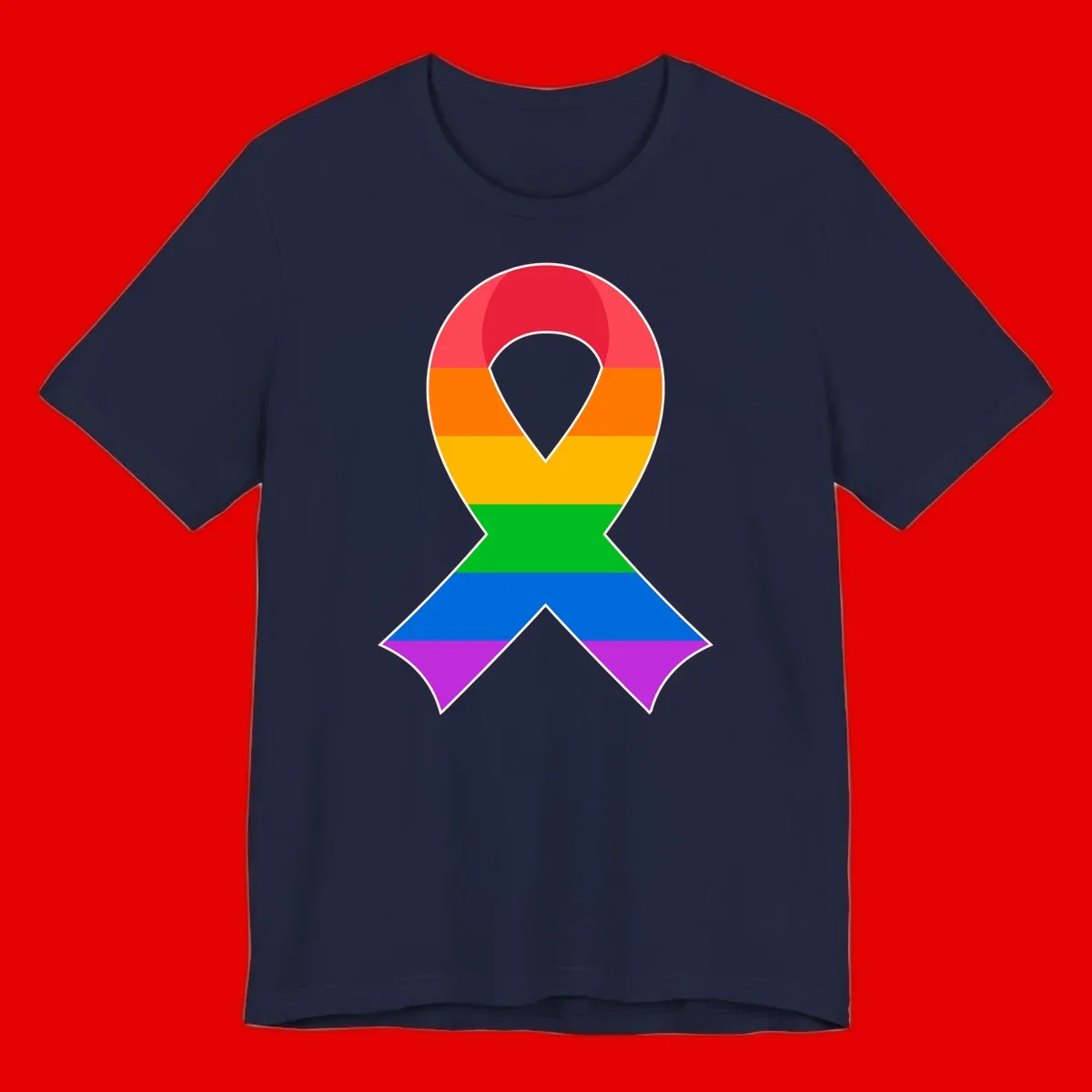 Rainbow pride awareness ribbon with horizontal stripes in red, orange, yellow, green, blue, and purple colors