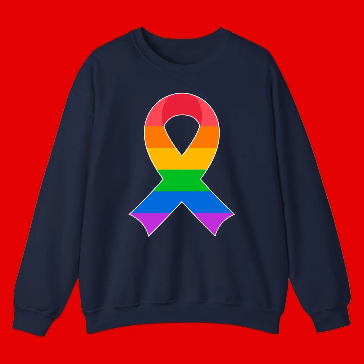 Rainbow pride awareness ribbon with horizontal stripes in red, orange, yellow, green, blue, and purple colors