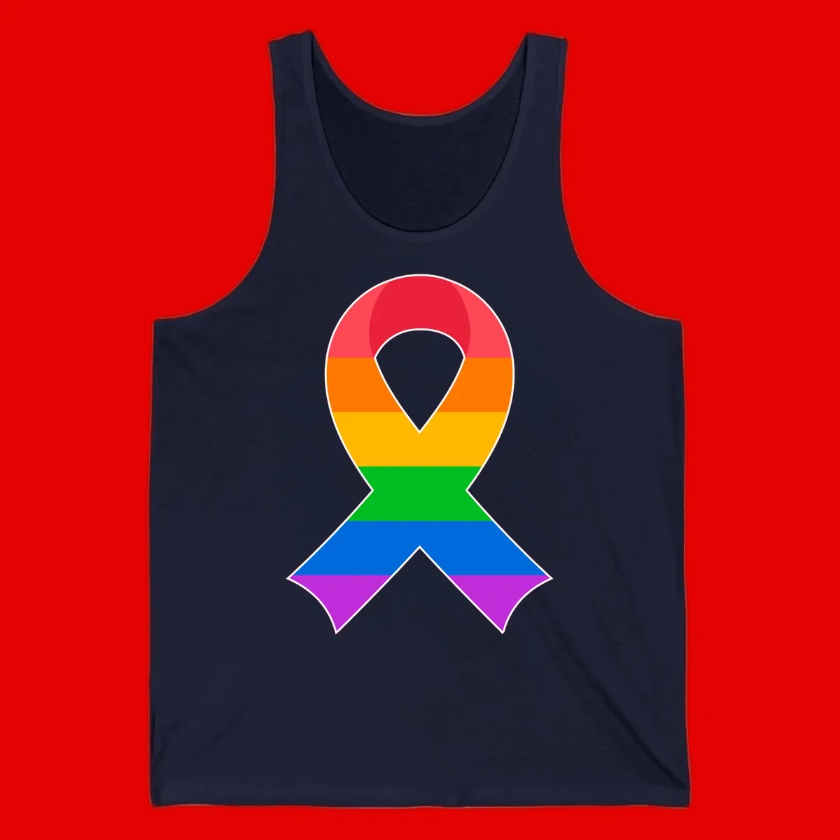 Rainbow pride awareness ribbon with horizontal stripes in red, orange, yellow, green, blue, and purple colors