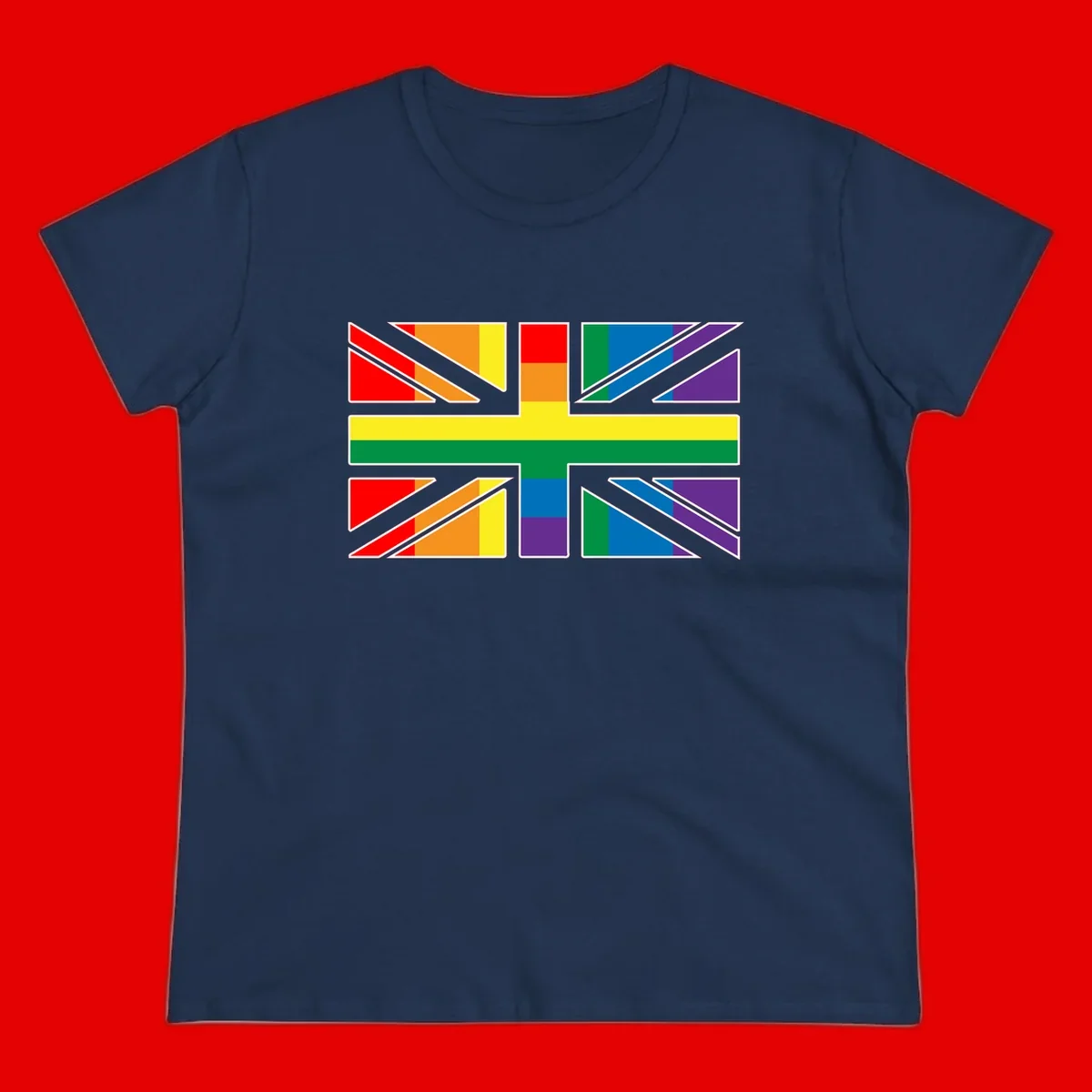 Pride geometric rainbow design with bold triangles and diagonal stripes in red, orange, yellow, green, blue, and purple