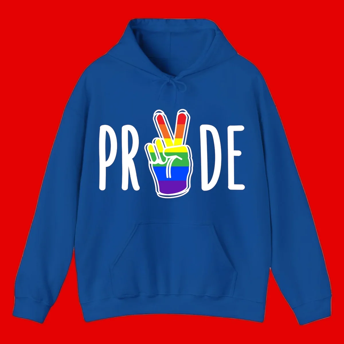 Pride peace hand rainbow design with colorful peace gesture and PRIDE text