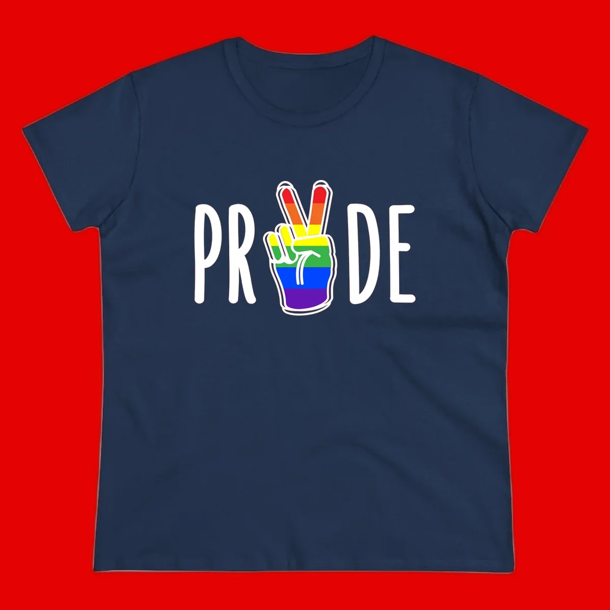 Pride peace hand rainbow design with colorful peace gesture and PRIDE text