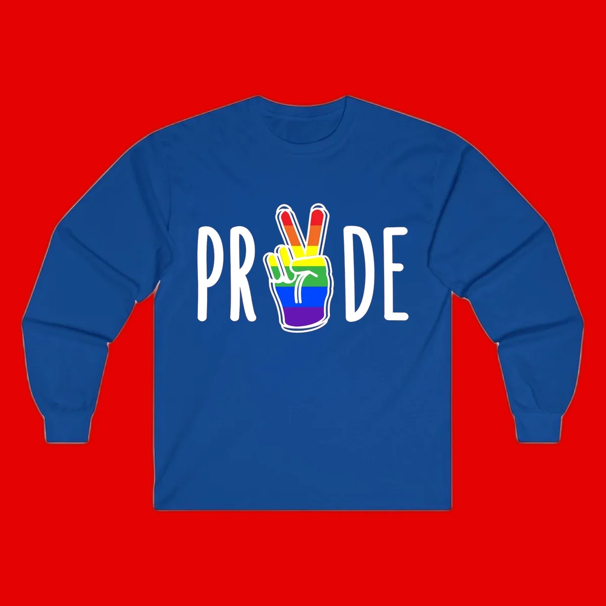 Pride peace hand rainbow design with colorful peace gesture and PRIDE text