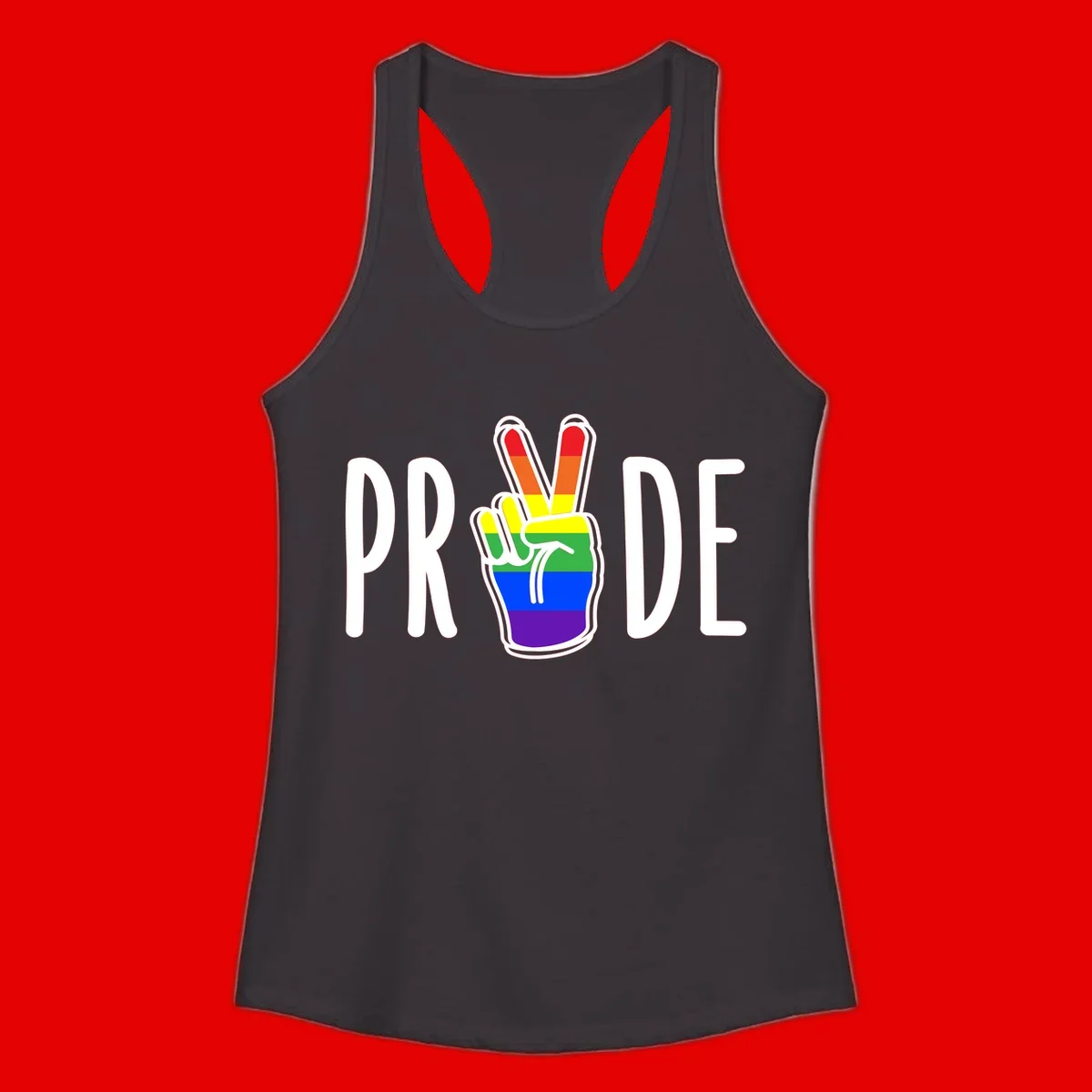 Pride peace hand rainbow design with colorful peace gesture and PRIDE text