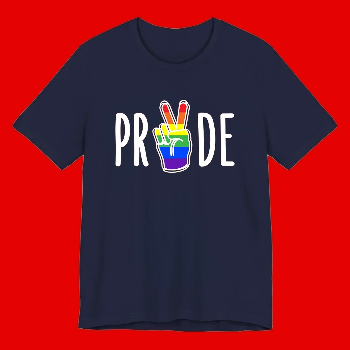Pride peace hand rainbow design with colorful peace gesture and PRIDE text
