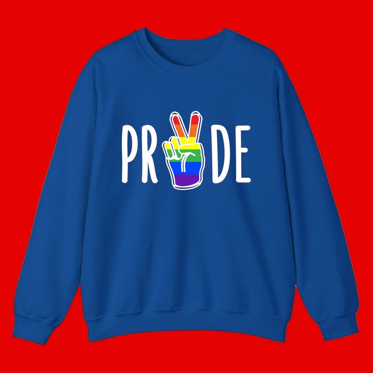 Pride peace hand rainbow design with colorful peace gesture and PRIDE text
