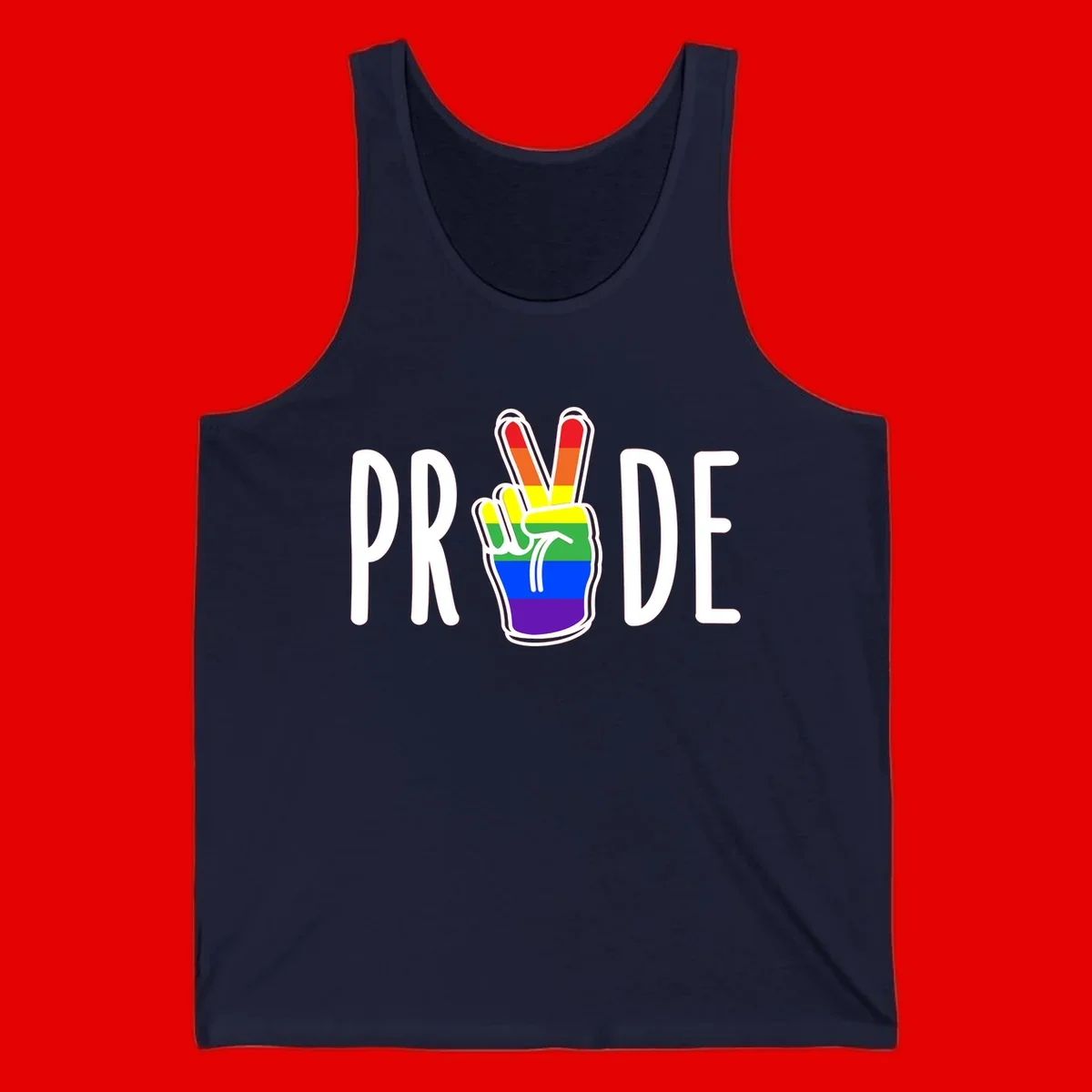 Pride peace hand rainbow design with colorful peace gesture and PRIDE text