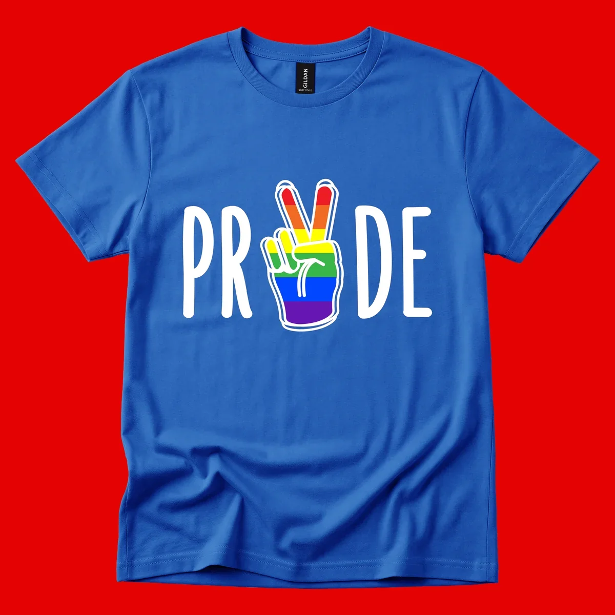 Pride peace hand rainbow design with colorful peace gesture and PRIDE text