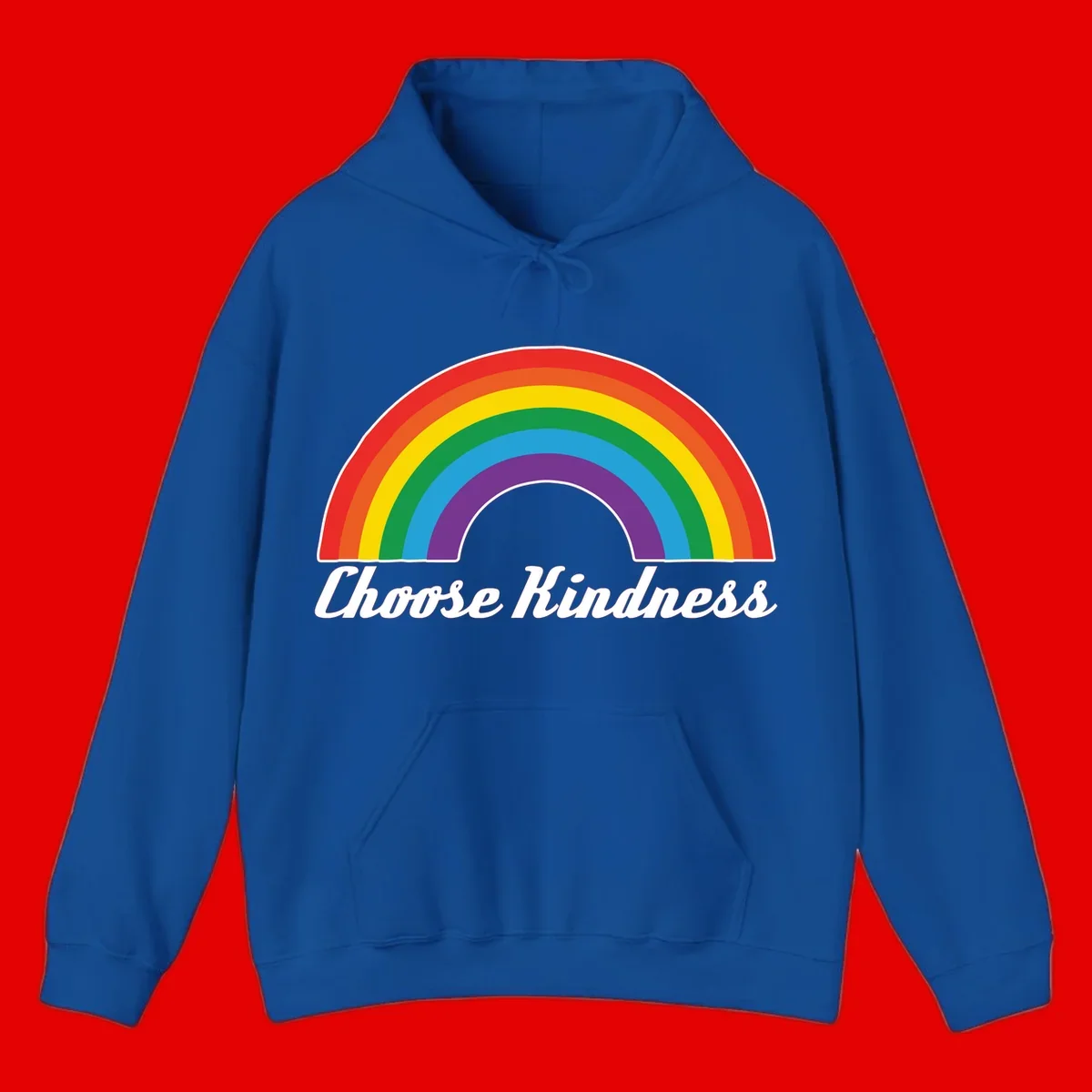 Colorful rainbow arc with 'Choose Kindness' text, promoting inclusivity and compassion