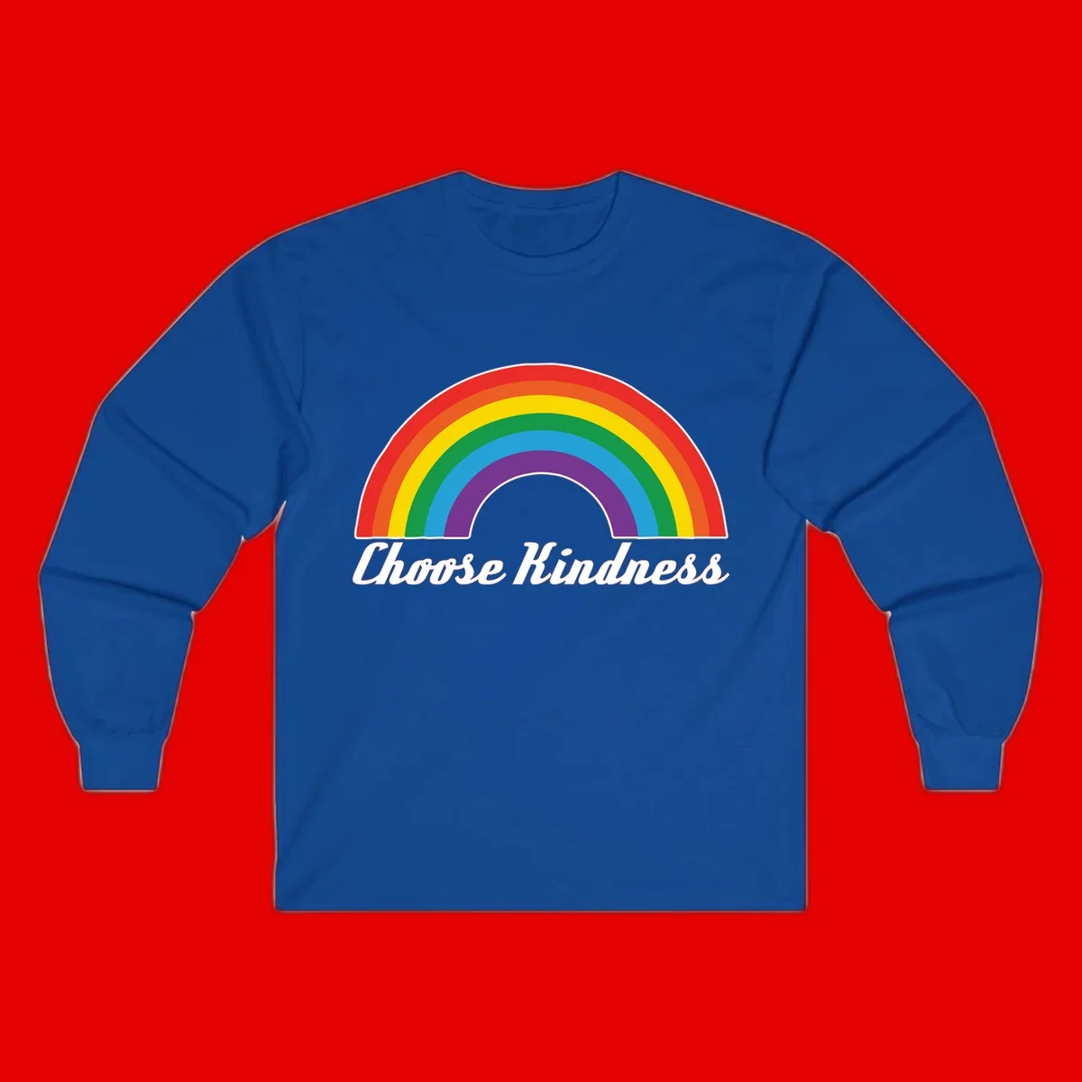 Colorful rainbow arc with 'Choose Kindness' text, promoting inclusivity and compassion